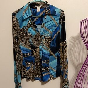 Cache Blue and Black Snap Down Shirt